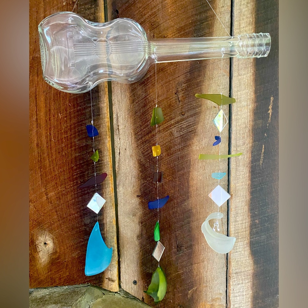 Guitar beach glass light chime 🎼!! Rare guitar bottle🎸 for the music lover!